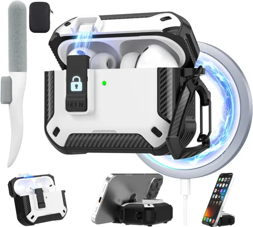 Miniatura 16 de Maxjoy for AirPods Pro 3 Case 2025, MagSafe Compatible with Auto Lock, Shockproof Protective Cover with Phone Stand, Includes Cleaning Kit &