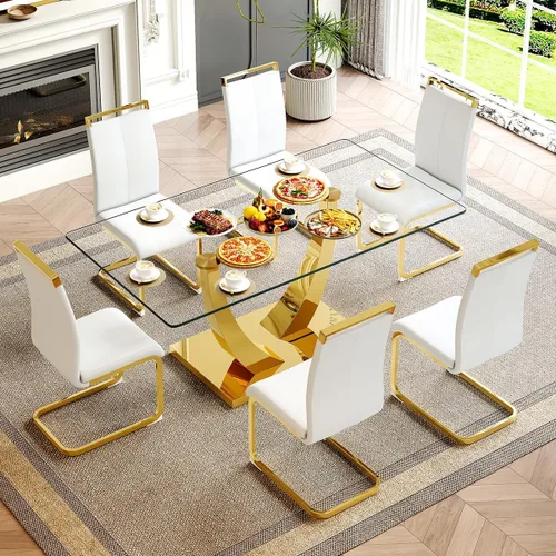 Miniatura 22 de Mesa de comedor moderna para mesa de comedor de mármol sintético de 4/6, 63 pulgadas, mesa de cocina rectangular, mesa de cocina y comedor de fácil