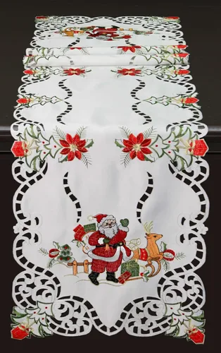 Miniatura 9 de Creative Linens Juego de 4 manteles individuales bordados de Navidad con Papá Noel, reno, flor de pascua, 11 x 17 pulgadas, color blanco