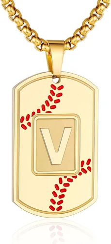Miniatura 17 de A-Z Collar con etiqueta de perro para hombre, dije de béisbol, cadena de acero inoxidable de 22 + 2 pulgadas, regalo de joyería personalizado