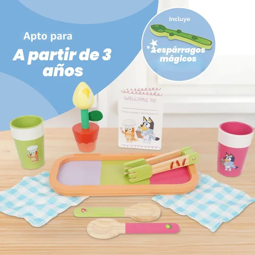 Miniatura 5 de Bluey Frutas y verduras de juguete para niños pequeños, 32 piezas de comida de simulación con platos, utensilios, comida de juego para bebés