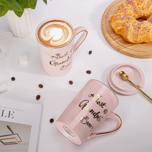 Miniatura 6 de Regalos para abuela para abuela, regalo de cumpleaños del día de la madre para abuela de nieta nieto, tazas de café de cerámica de mármol rosa de 14