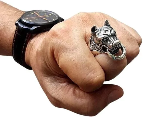 Miniatura 6 de Bikerringshop Anillo de cabeza de perro Pitbull de plata de ley