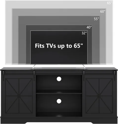 Miniatura 2 de Soporte de TV estilo granja para televisores de 65/60/55 pulgadas, centro de entretenimiento rústico con gabinetes de almacenamiento y puertas Negro