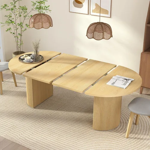 Miniatura 18 de weselon Mesa de comedor extensible de 42 a 105 pulgadas para 4 a 12, mesa de comedor ovalada expandible con base de pedestal estriada y pata
