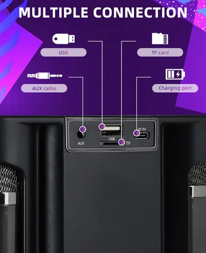 Miniatura 4 de Mini máquina de karaoke para adultos y niños, altavoz portátil de karaoke Bluetooth para TV, con 2 micrófonos inalámbricos, sistema de altavoces PA