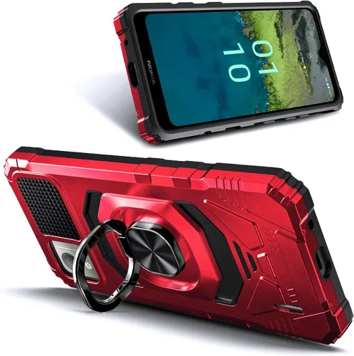 Miniatura 2 de NZND Funda para Nokia C110 con protector de pantalla de vidrio templado (cobertura máxima), protección de cuerpo completo [grado militar], funda Rojo