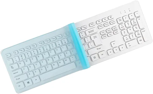 Funda universal para teclado de computadora de tamaño estándar (17.52 x 5.51 pulgadas), silicona transparente, impermeable, antipolvo, color azul
