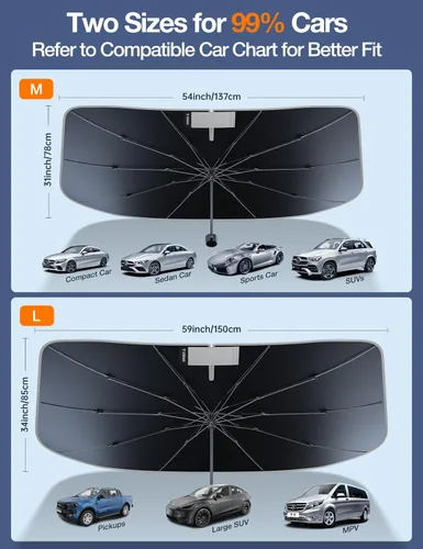 Miniatura 2 de TORRAS Parasol para Parabrisas de Automóvil con Organizador, Sombras Plegables para Cubierta de Ventana Delantera con Espejo, Cremallera Bloquea
