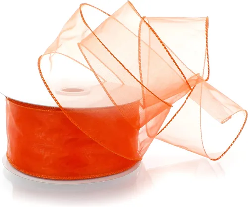Miniatura 25 de Cinta de organza transparente con alambre de 2.5 pulgadas, color plateado de 10 yardas