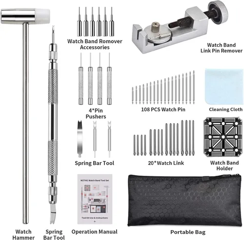 Miniatura 6 de Kit de herramientas de extracción de eslabones de reloj, kit de herramientas de correa de reloj, juego de herramientas de barra de resorte
