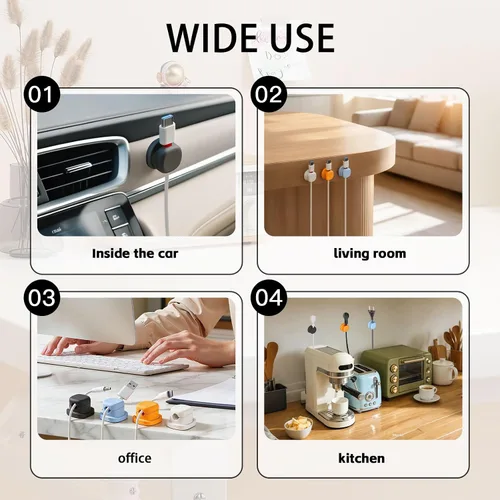 Miniatura 7 de Soporte de cable giratorio para mesita de noche, clips magnéticos giratorios de 360°, organizador de cable adhesivo fuerte para teléfono, hogar
