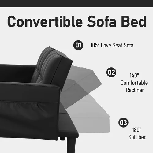 Miniatura 3 de AVAWING Sofá cama tipo futón, moderno tapizado de cuero con respaldo ajustable, brazos y patas de nailon de alta resistencia para sala de estar