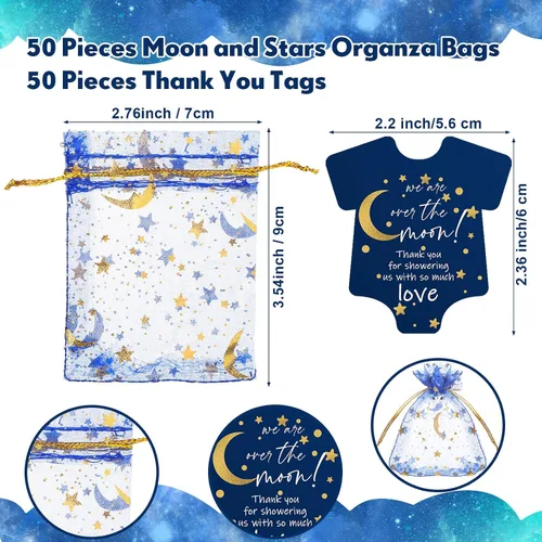 Miniatura 3 de Huquary 150 piezas de regalos de fiesta de baby shower, luna estrella, llaveros Twinkle Twinkle Little Star Baby Shower Favor, tarjetas
