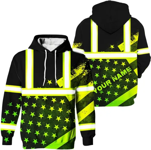 Miniatura 18 de Sudadera con capucha de alta visibilidad con la bandera de Estados Unidos para hombre, sudadera con capucha reflectante de seguridad
