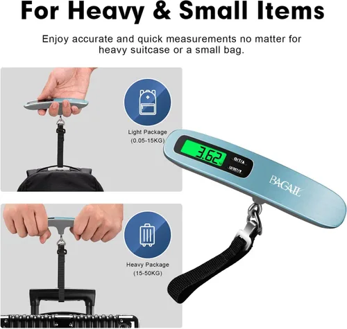 Miniatura 4 de BAGAIL Báscula digital de equipaje, báscula de equipaje colgante de 110 libras con pantalla LCD retroiluminada, báscula de pesaje portátil