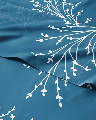 Juego de sábanas florales - Juego de sábanas de cama florales azules y blancas - 1 sábana encimera, 1 sábana bajera y 2 fundas de almohada con 07 -