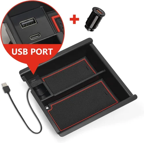 Miniatura 2 de Organizador de consola central con puerto USB para accesorios Toyota Tacoma 2023 2022 2021 2020 2019 2018 2017 2016, mejoras de 3ª generación TRD