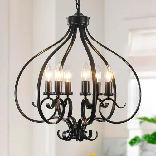 Lámpara de araña estilo granja de 6 luces, 19.68" lámpara de araña estilo granja grande negra para comedor, lámpara colgante vintage rústica moderna
