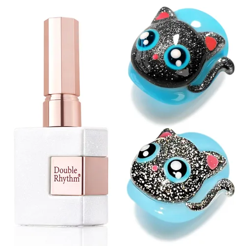 Miniatura 70 de Double Rhythm Esmalte de gel Jelly Glass de ojo de gato con imán, 0.5 onzas líquidas, brillo holográfico, brillante, translúcido