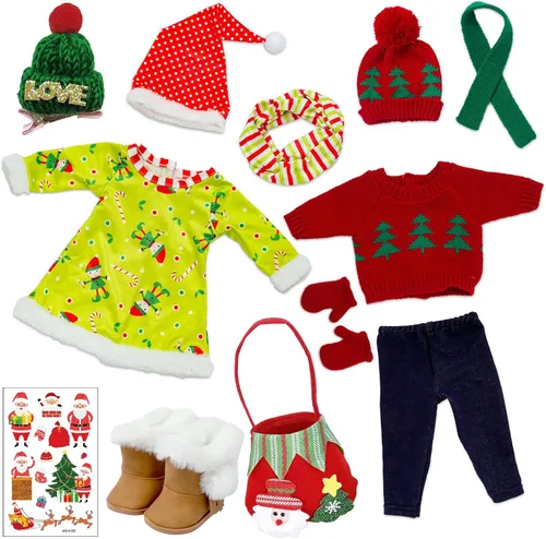 Miniatura 2 de UNICORN ELEMENT 2 juegos de ropa y accesorios para muñecas de Navidad de 18 pulgadas, disfraz de Papá Noel de Navidad, incluyendo vestido
