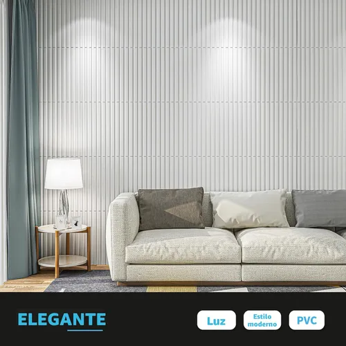 Miniatura 2 de Art3d Panel de pared de listones 3D, panel texturizado acanalado de 12 azulejos 19.7 x 19.7 pulgadas - Blanco Cuadrado - Blanco