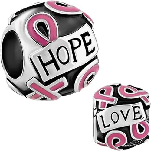 Dijes de cuentas de concientización sobre el cáncer de mama, cinta rosa de fe y esperanza, compatible con pulsera Pandora, regalos de joyería de