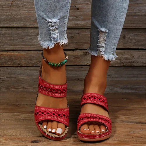 Miniatura 78 de Ladmiple Sandalias ortopédicas florales de moda 2023 con soporte de arco, zapatillas romanas casuales con puntera abierta