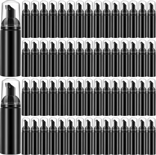 70 dispensadores de jabón de espuma de plástico de 2 onzas, botellas de champú recargables para pestañas con bomba, dispensador de botellas de Negro