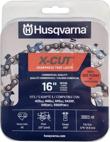 Husqvarna X-Cut SP33G - Cadena de motosierra de 16 pulgadas, paso de 0.325 pulgadas, calibre de 0.050 pulgadas, 66 eslabones de transmisión,