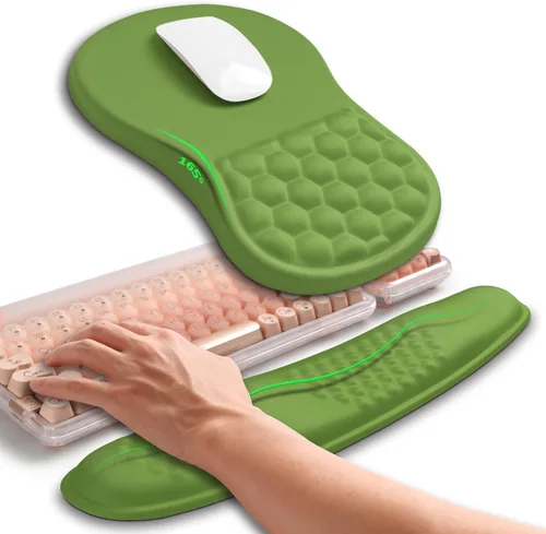 Miniatura 10 de Hokafenle Combinación 2 en 1, reposamuñecas para teclado ondulado y alfombrilla ergonómica para mouse con curvatura, soporte de muñeca para aliviar