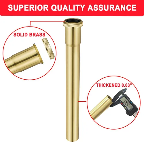 Miniatura 4 de Tubo de extensión de junta deslizante de latón de 1-1/4 de diámetro x 12 pulgadas, tubo de extensión resistente para desagüe de fregadero de baño