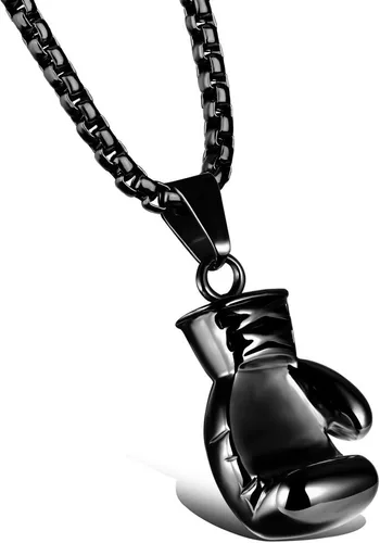 Miniatura 25 de Hamoery Collar con colgante de cadena de guante de boxeo de acero inoxidable punk para hombres y mujeres