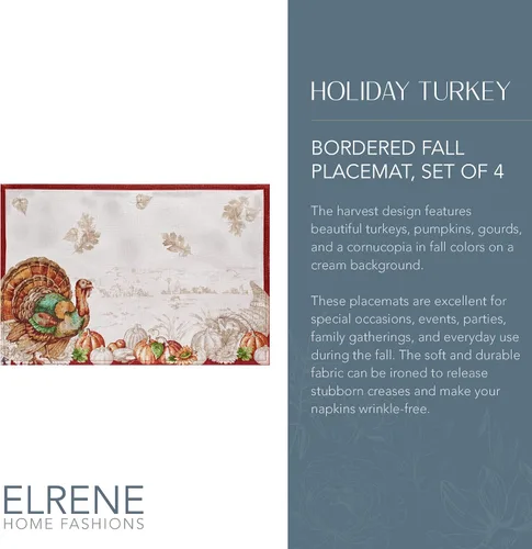 Miniatura 2 de Elrene Home Fashions. - Mantel de otoño con bordes de pavo.