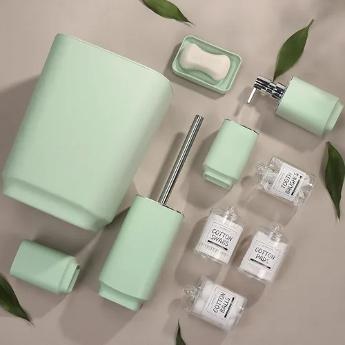 Miniatura 5 de Accesorios de baño verdes, juego de baño de 11 piezas, bandeja, soporte para cepillos de dientes, taza para cepillos de dientes, dispensador