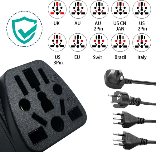 Miniatura 3 de Paquete de 2 adaptadores de enchufe de viaje de EE. UU., UE, Reino Unido, AU, CN, NZ, a Estados Unidos (tipo B), enchufe de pared de 3 clavijas