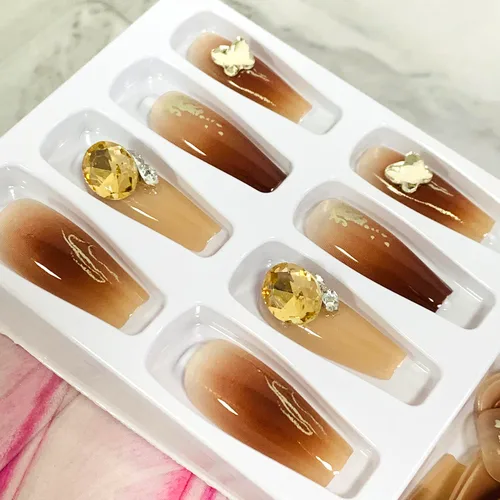 Miniatura 5 de Uñas postizas a presión con diseños de longitud media, forma de ataúd, cobertura completa, reutilizables, con pegamento, uñas adhesivas