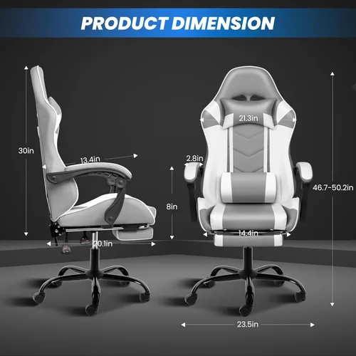 Miniatura 3 de YSSOA Silla para videojuegos, silla de computadora con reposapiés, altura ajustable y función de inclinación de 90° a 135°, silla reclinable