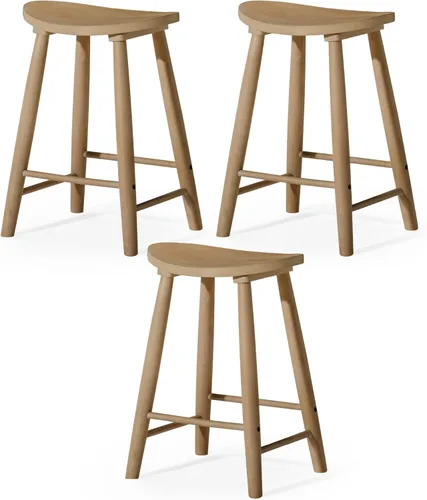 Miniatura 13 de Maven Lane Luna Taburete de mostrador – 26 pulgadas – Taburete redondo con reposapiés – Madera maciza natural – Diseño que ahorra espacio para Roble