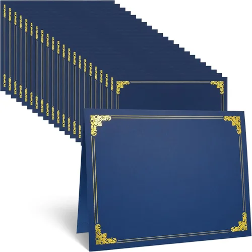 Miniatura 7 de Soportes para certificados, paquete de 12 soportes para diploma azul marino con borde de lámina dorada, cubiertas para certificados de 8.5 x 11