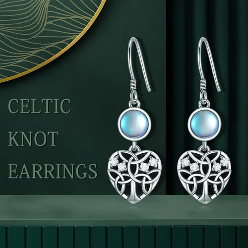 Miniatura 6 de YAFEINI Celtic Knot Earrings Sterling Silver Moonstone Filigree Flower Dangle Earrings Jewelry Gifts for Women