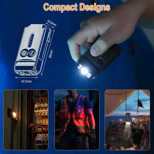 Miniatura 7 de BORUIT V30 linterna LED pequeña y potente EDC con luz roja y UV de 365nm, rotación de 180°, linterna plana de bolsillo y llavero recargable USB