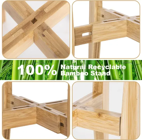 Miniatura 5 de OERGKE Soporte ajustable para plantas de interior, soportes de bambú modernos de mediados de siglo, soporte de flores de esquina para sala de estar
