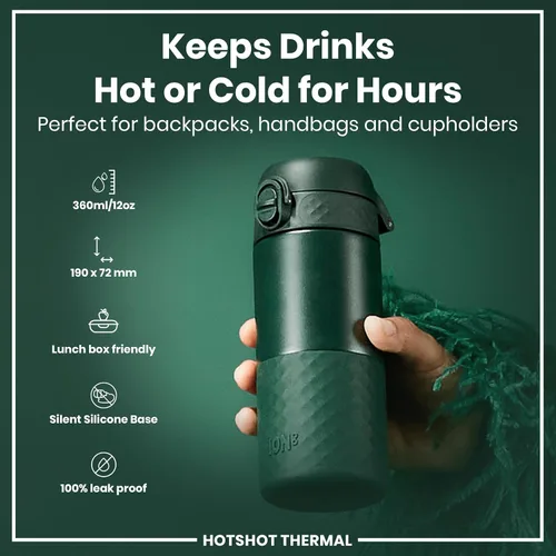 Miniatura 3 de Ion8 Taza de viaje aislada, 12.2 fl oz/12 oz, a prueba de fugas, triple bloqueo seguro, sin derrames en tránsito, cubierta higiénica, fácil de Verde
