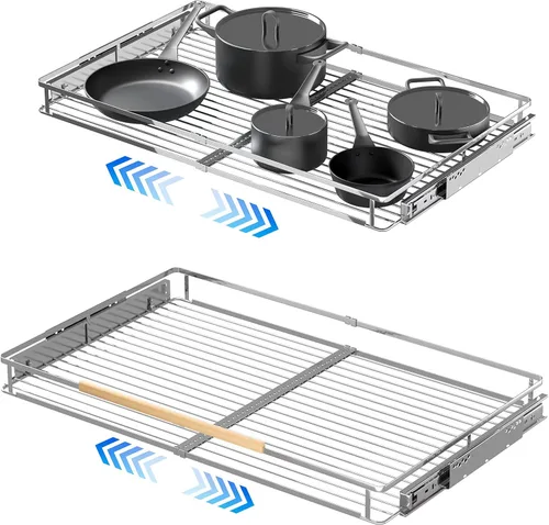 Miniatura 9 de SUZLON Organizador de gabinete extraíble expandible, 12.2 ~ 17.9 pulgadas de ancho x 22.5 pulgadas de profundidad, estantes deslizantes resistentes