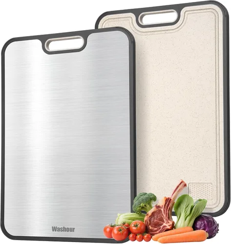 Tablas de cortar de titanio para cocina, tabla de cortar 2 en 1 no tóxica, tablas de cortar para carne y verduras, fácil de limpiar, tamaño grande