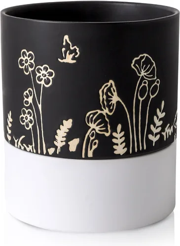Nihow Maceta de riego automático: maceta de cerámica de 6 pulgadas con orificio de drenaje y almacenamiento de agua para plantas de interior y Negro