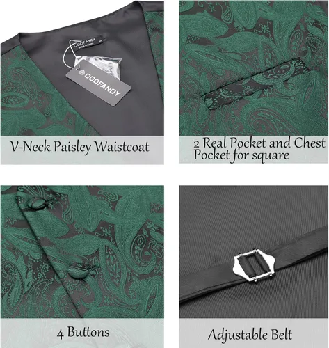 Miniatura 3 de COOFANDY Conjunto de 3 piezas de chaleco de cachemira para hombre, chaleco formal, chaleco esmoquin con bolsillo cuadrado