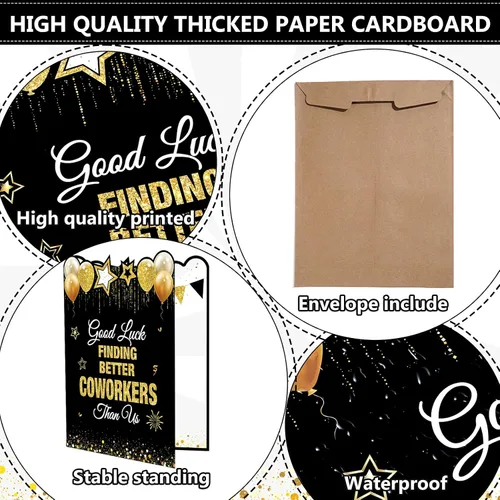 Miniatura 3 de Tarjeta de felicitación de despedida jumbo de color negro y dorado, grande, con texto en inglés "We Will Miss You", tarjetas para firmar tarjeta