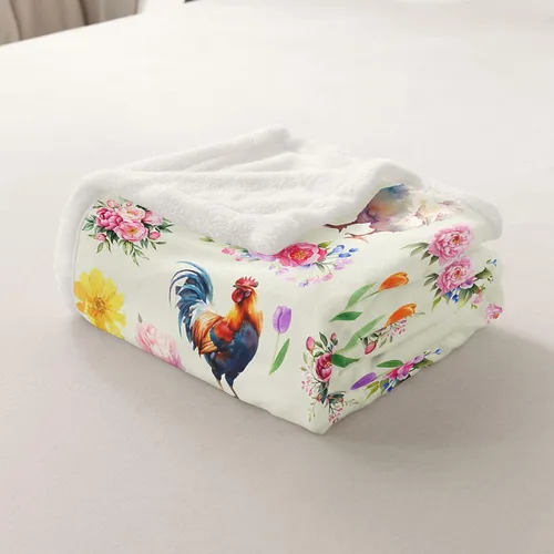 Miniatura 3 de Erosebridal Rooster Fleece Throw Blanket 40"x50" for Bedroom Living Rooms Sofa Couch,Chicken Farmhouse Sherpa Blanket,Wildflower Fuzzy Plush